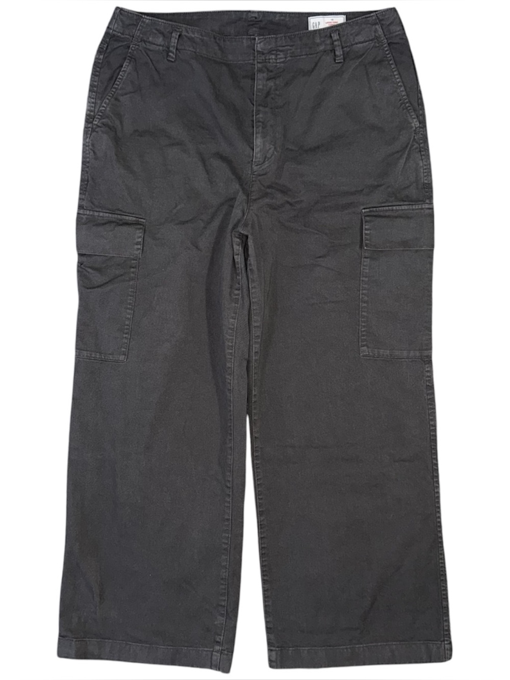 GAP Mid Rise Loose Khaki Cargo Wide Leg Pants Soft Black Gray Size 16 Baggy 90s